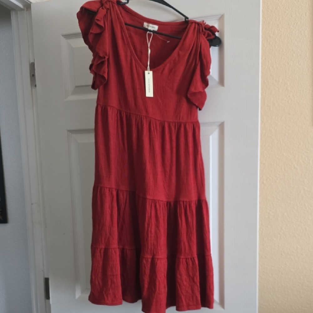 Max Studio Red Ruffled Tiered Sundress